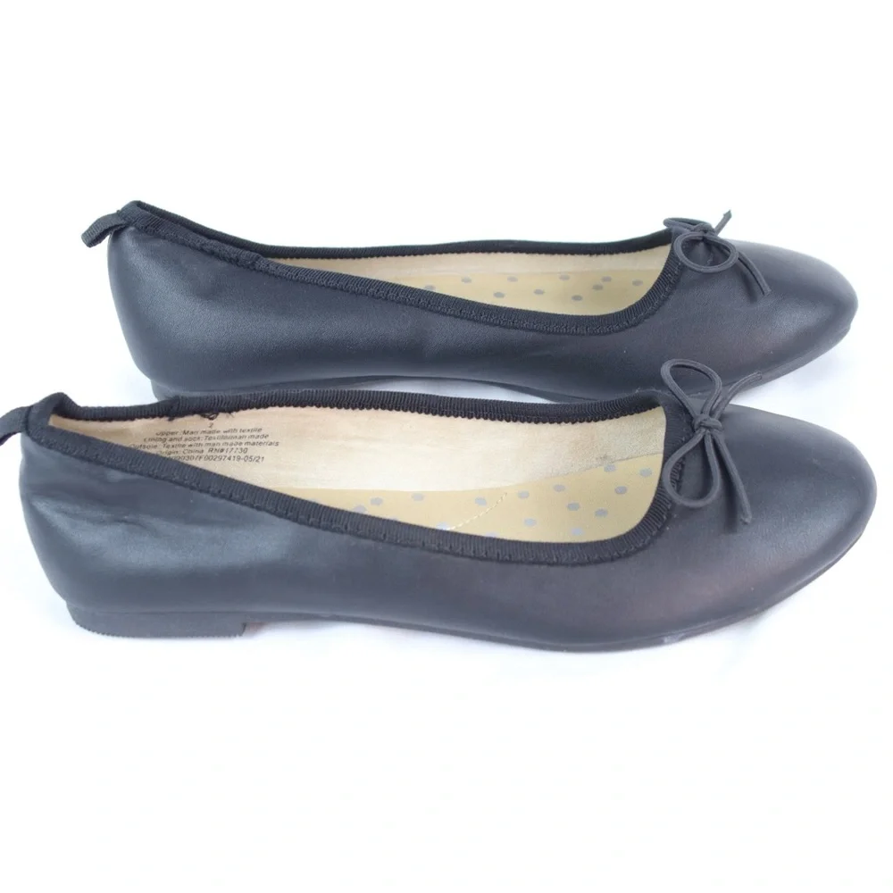 Cat & Jack Black‎ Leather Slippers Shoes Girls Size 2